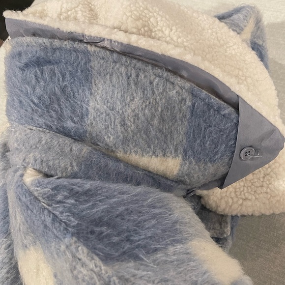 KOOLABURRA by UGG NWT XXL Midi Coat Dusty Sky Blue Plaid Removable Sherpa Collar - Picture 10 of 16